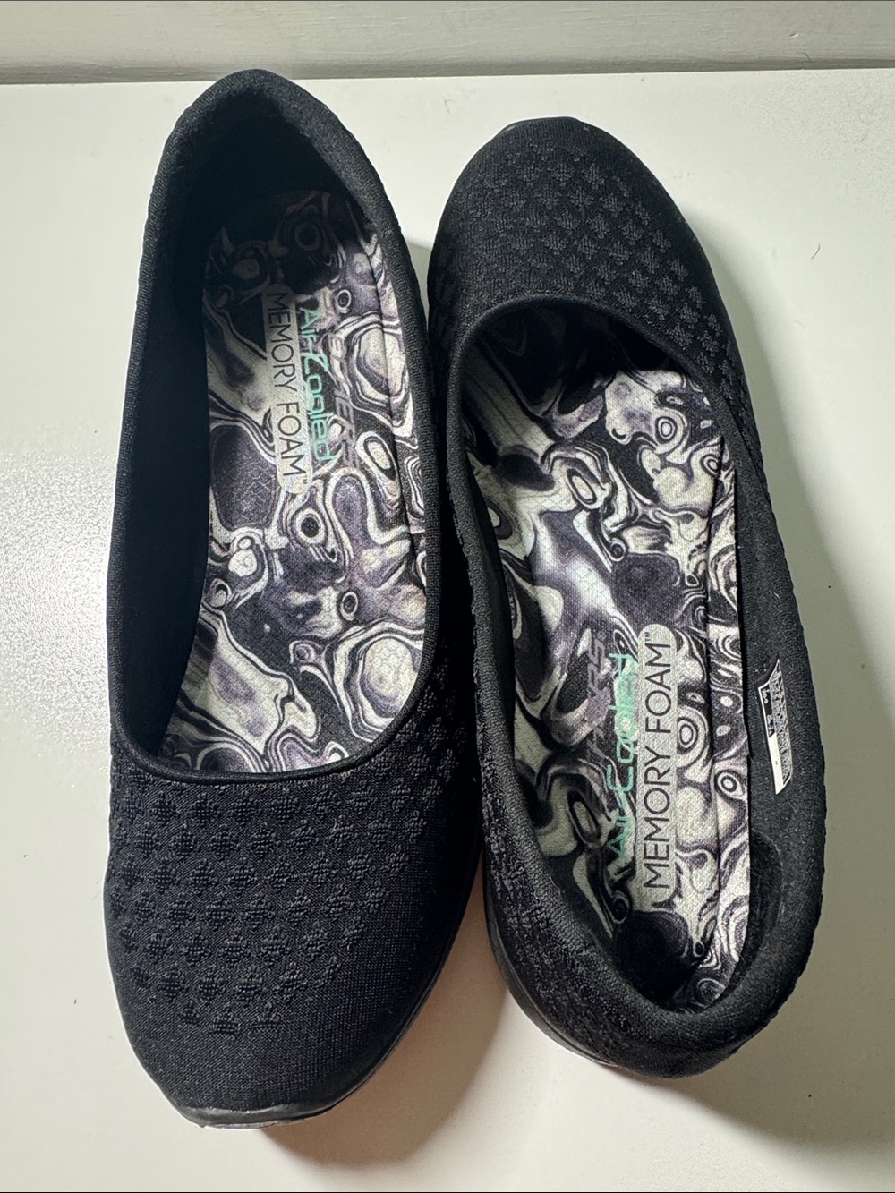 Skechers Black Slip-On Knit Memory Foam Flats